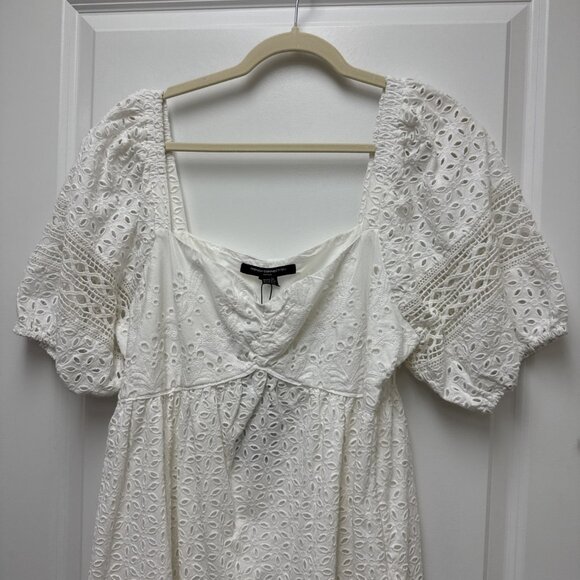 French Connection Womens Size 12 White Alissa Eyelet Embroidery Baby Doll Dress - Picture 4 of 9